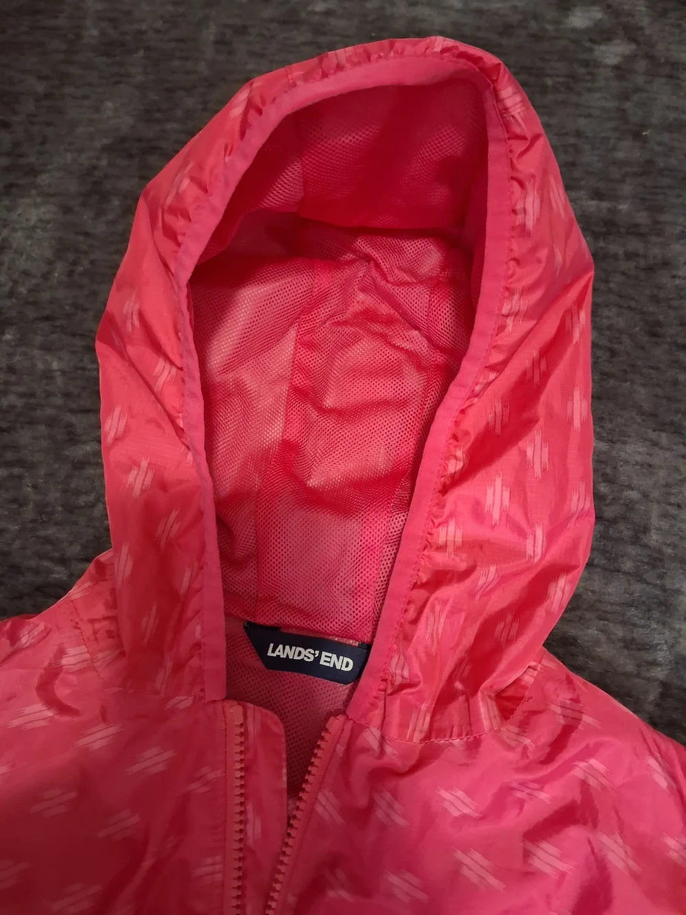 Lands' End Pink Hooded Full Zip Windbreaker Rain Jacket Girls Size L (14-16)